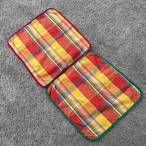Vintage Madras Style Plaid 12" Square Picnic Napkins Cotton Set of 2